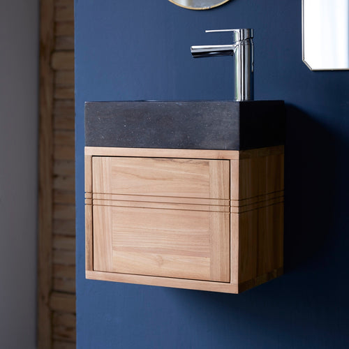 Tikamoon Wastafelmeubel van massief teakhout en zwart marmer - Zwart - vtwonen shop