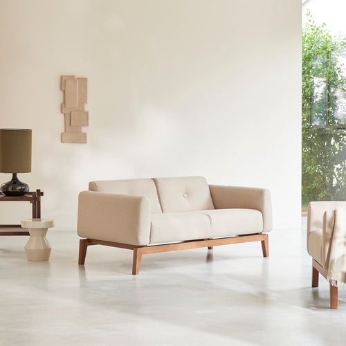 Tikamoon 2-zitsbank van massief eiken en ecru stof - Beige