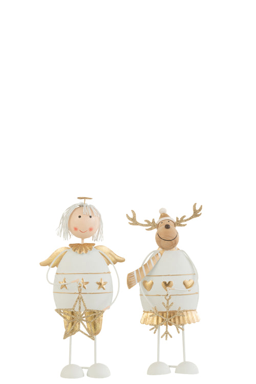 J-Line kerstfiguur Engel/Rendier - metaal - wit/goud - small - 2 stuks - vtwonen shop