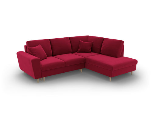 Cosmopolitan Design Converteerbare hoekbank rechts met opbergdoos Kyoto 5-zits, flueel rood - 194x243x88cm