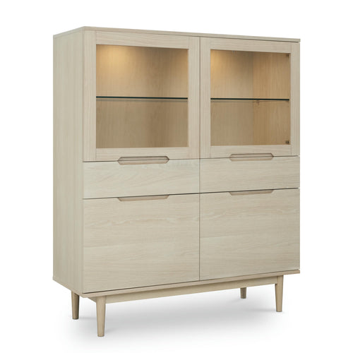 Furnhouse vitrinekast Kerteminde - Witte olie - MDF, Eikenfineer, Glas - 45x124x146