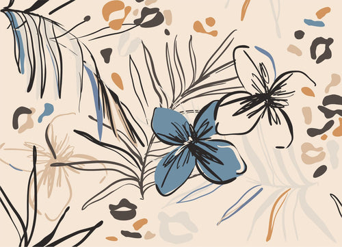 Sanders & Sanders fotobehang bloemmotief beige, blauw en oranje - 270 x 375 cm - 601173