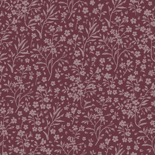 ESTAhome behang bloemetjes aubergine paars - 50 x 900 cm - 131132 - vtwonen shop