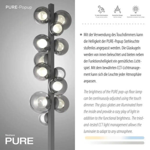 Neuhaus PURE vloerlamp Popup - 12 lichts - 22  x 160   cm - antraciet