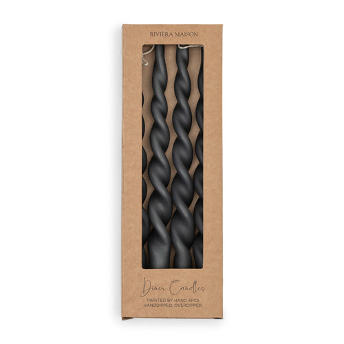 Rivièra Maison Twisted Dinner Candles d.grey 4pcs - Paraffine - Donkergrijs - vtwonen shop