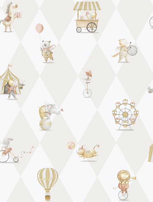 Sanders & Sanders behang circus figuren geel, beige en wit - 53 cm x 10.05 m - 640619