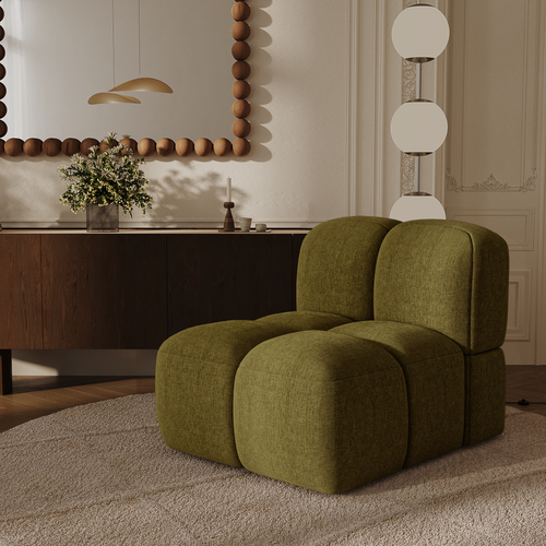 Premium Interiors - Fauteuil MOSS - velours met structuur vintage groen 78cm