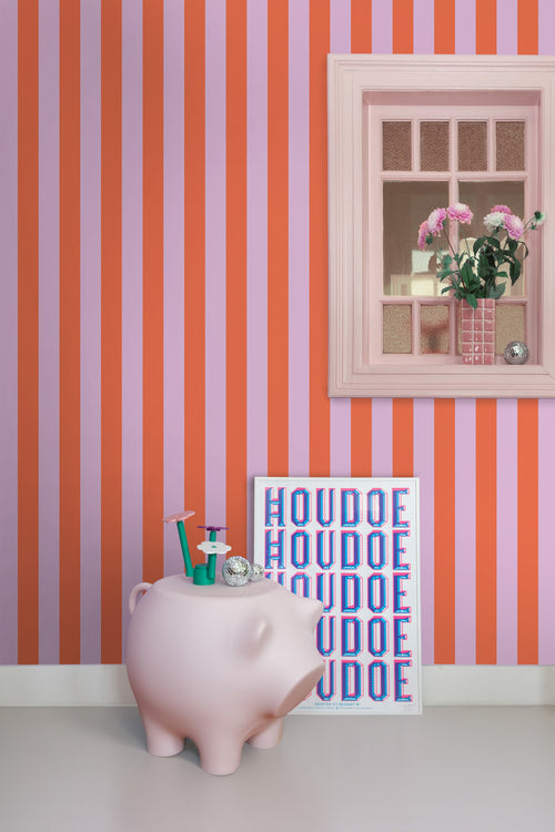 ESTAhome behang strepen oranje en lila paars - 53 cm x 10.05 m - 139904 - vtwonen shop