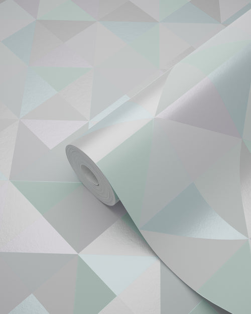 Origin Wallcoverings behang driehoekjes pastel paars, mintgroen, glanzend zilvergrijs en pastelblauw - 53 cm x 10.05 m - 337205 - vtwonen shop