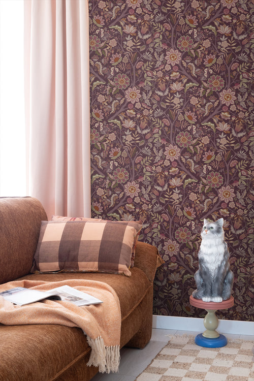 ESTAhome behang vintage bloemen aubergine paars - 50 x 900 cm - 131336 - vtwonen shop