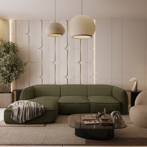 Sia Home - Hoekbanken links LIVIA - Bouclette stof - Olijfgroen - 272cm - vtwonen shop