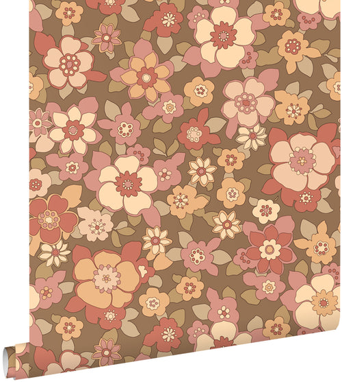 ESTAhome behang retro bloemen rood en bruin - 50 x 900 cm - 131530 - vtwonen shop