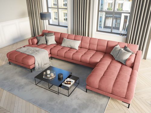 Cosmopolitan Design Panoramische bank Bali 7-zits, flueel, roze - 185x383x75cm