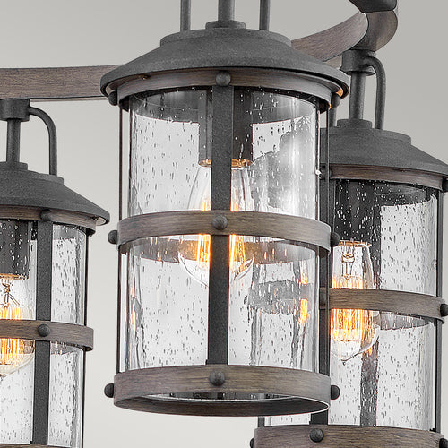 Elstead Hinkley Lakehouse Hanglamp voor buiten, verouderd zink met drijfhoutgrijs, IP44