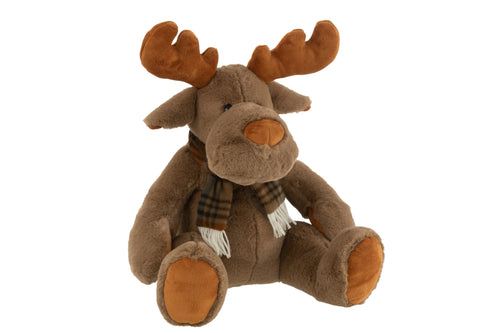 J-Line knuffel Rendier + Sjaal Zittend - textiel - bruin - large