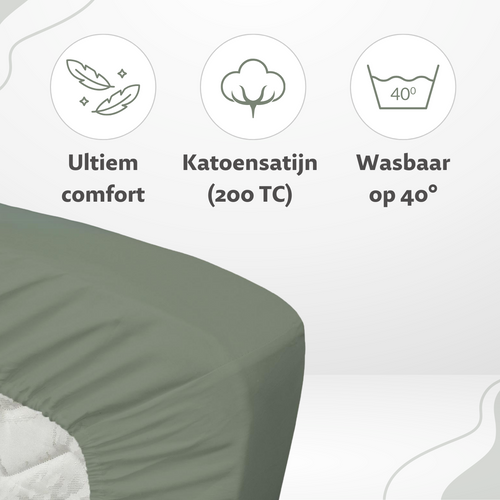 Ten Cate topper hoeslaken - 100% katoensatijn - 90x200 - groen