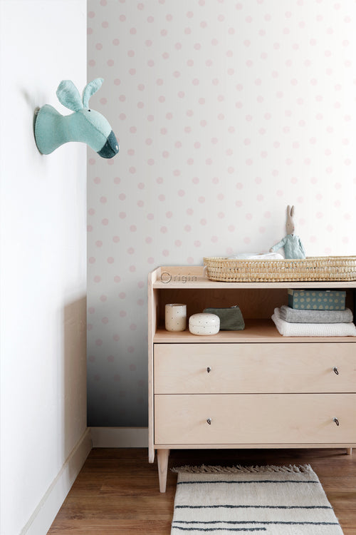 Origin Wallcoverings behang stippen glanzend wit en roze - 0,53 x 10,05 m - 347701 - vtwonen shop