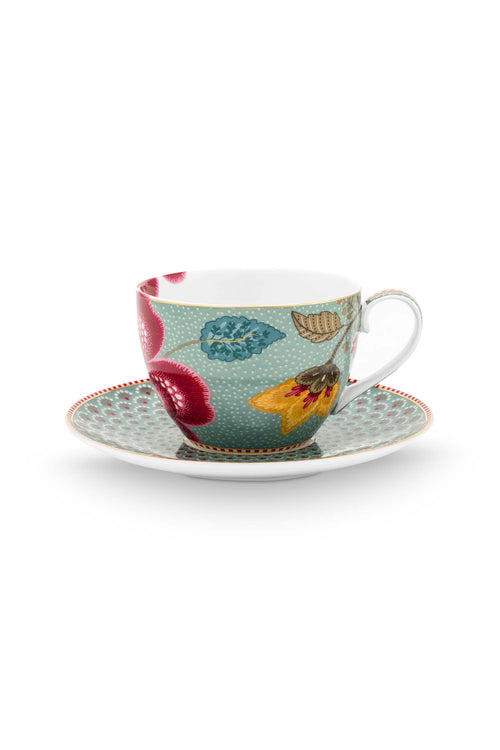 Pip Studio Kop en Schotel - Blooming Tales - Blauw - 300ml - Set van 2