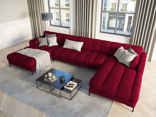 Cosmopolitan Design Panoramische bank Bali 7-zits, flueel, rood - 185x383x75cm