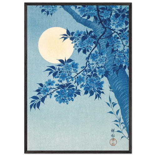 Artfulprints Poster met Lijst Ohara Koson - Blossoming cherry on a moonlit night   - 70x100 cm - Meerkleurig