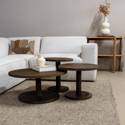 Giga Meubel Salontafel Nao Rond - Mangohout - Donkerbruin - Set van 3