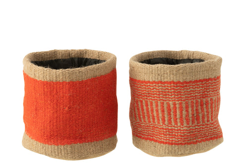 J-Line mand Rond + Band - jute - naturel/oranje - large - 2 stuks