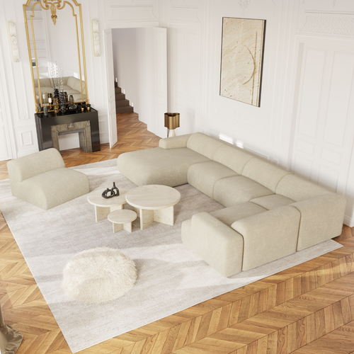 Sia Home - Panoramische bank, links MYRA - getextureerd fluweel crème 354cm