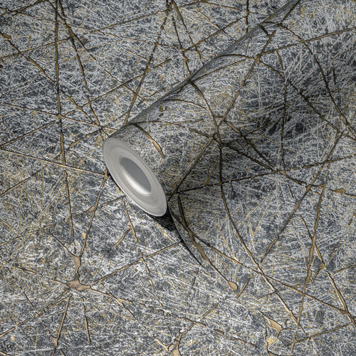 Livingwalls behang betonlook zwart, goud en zilver - 53 cm x 10.05 m - AS-391774 - vtwonen shop