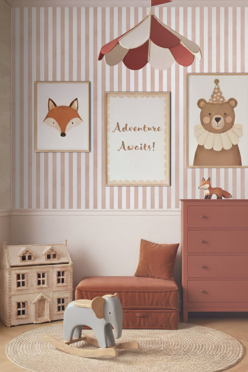 ESTAhome behang strepen terracotta roze en wit - 53 cm x 10.05 m - 131307