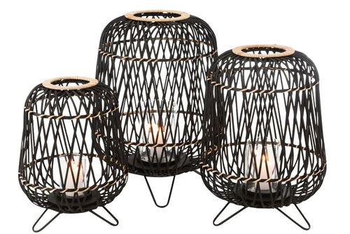 J-Line lantaarn Op Voet - bamboe - zwart/naturel - large - vtwonen shop