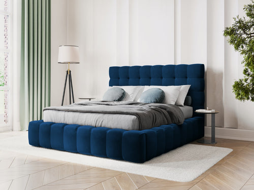 Cosmopolitan Design Opbergbed met hoofdeinde Bali 140x200cm, flueel, koningsblauw - 230x165x125cm