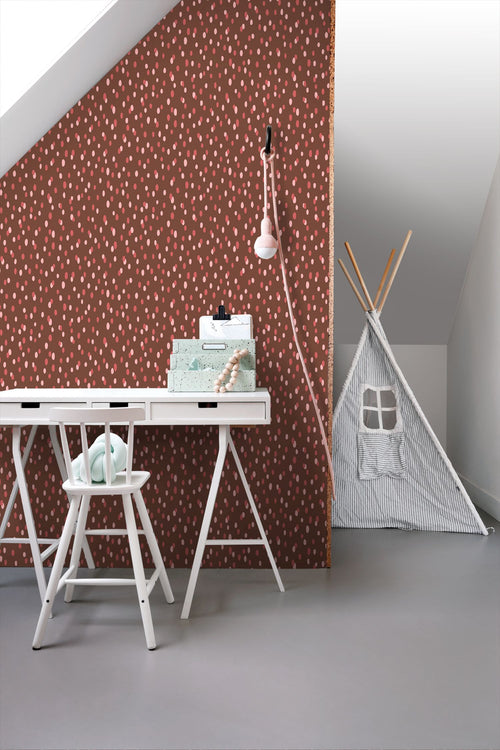 ESTAhome behang stippen bruin en rood - 50 x 900 cm - 131873