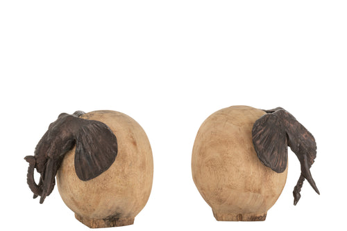 J-Line figuur Olifant - hout/metaal - naturel/brons - 2 stuks