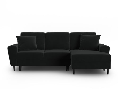Cosmopolitan Design Converteerbare hoekbank rechts met opbergdoos Kyoto 4-zits, flueel zwart - 145x241x88cm