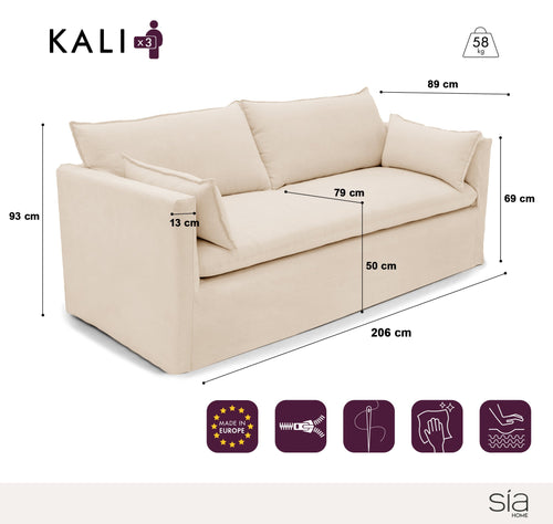 Sia Home - Rechte bank KALI - Linnen en katoen - Kaki groen - 206cm - vtwonen shop