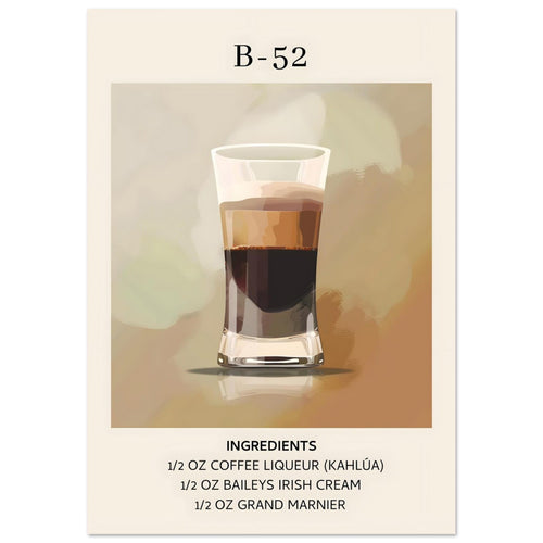 Artfulprints Poster met Lijst B-52 cocktail - Ingrediënten   - 70x100 cm - Bruin