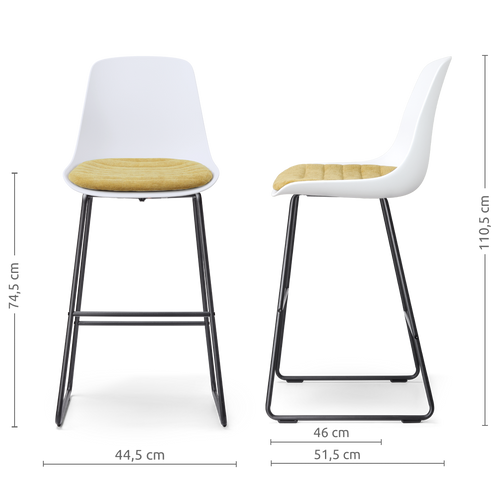Nolon Nino-Liv barkruk wit met warm oker zitkussen - zwart onderstel - 75 cm