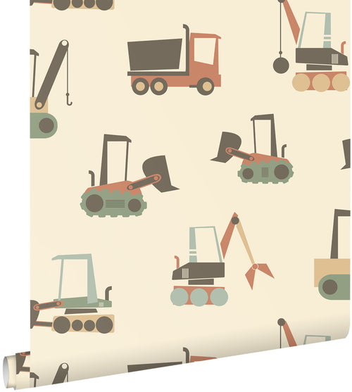 ESTAhome behang voertuigen beige, terracotta en blauw - 50 x 900 cm - 132244
