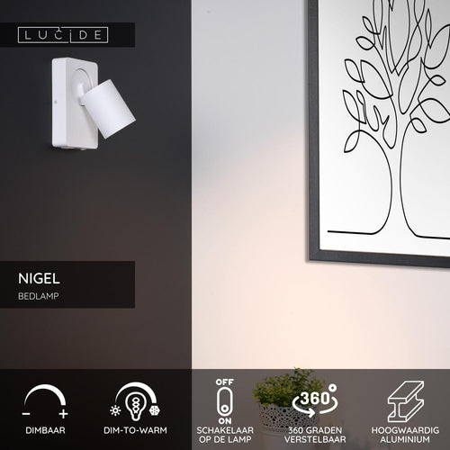 Lucide bedlamp NIGEL - 1xGU10 (MR16) - Wit