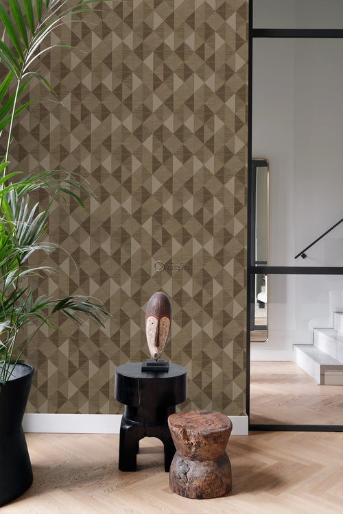 Origin Wallcoverings behang grasweefsel in grafisch 3D motief bruin - 50 x 900 cm - 347886 - vtwonen shop