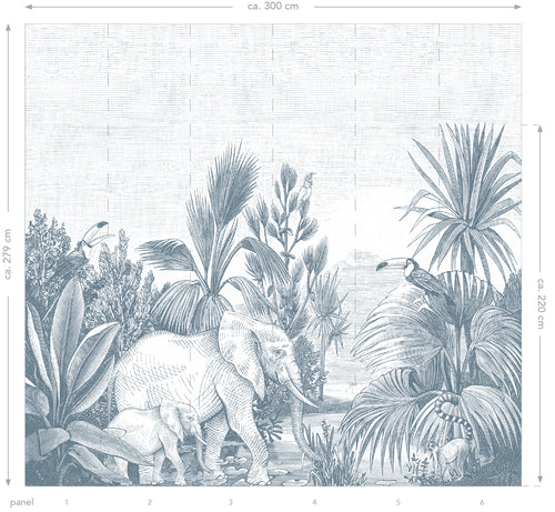 ESTAhome fotobehang jungle-motief blauw - 3 x 2,79 m - 159059