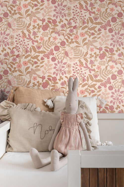 ESTAhome behang bloemen en vogels roze - 50 x 900 cm - 132230