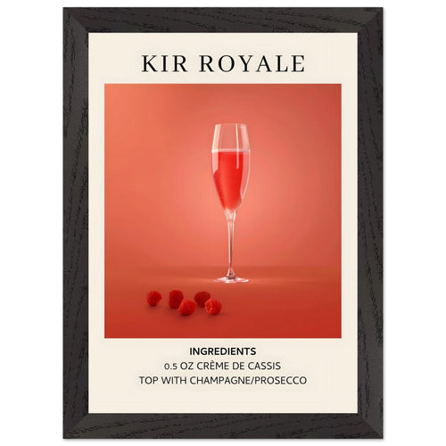 Artfulprints Poster met Lijst Kir Royale cocktail - Ingrediënten   - A4 21x29.7 cm - Rood