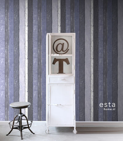 ESTAhome behang houten plankjes blauw - 53 cm x 10.05 m - 138251