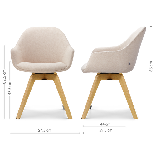 Nolon Noor-Mae draaibare eetkamerstoel beige - houten onderstel