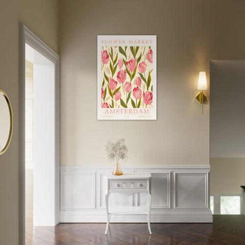 Artfulprints Poster met Lijst Flower market - Amsterdam IV   - A4 21x29.7 cm - Roze