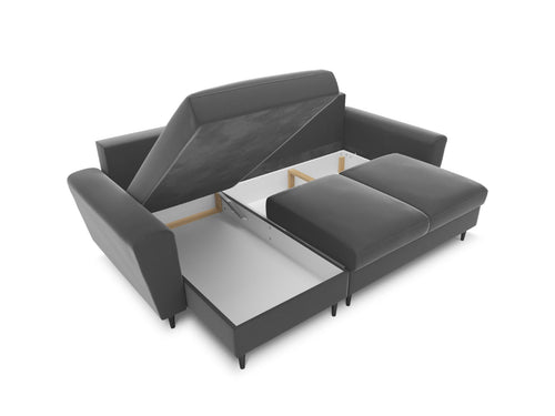 Cosmopolitan Design Omkeerbare converteerbare hoekbank met opbergdoos Kyoto 4-zits, flueel lichtgrijs - 145x241x88cm