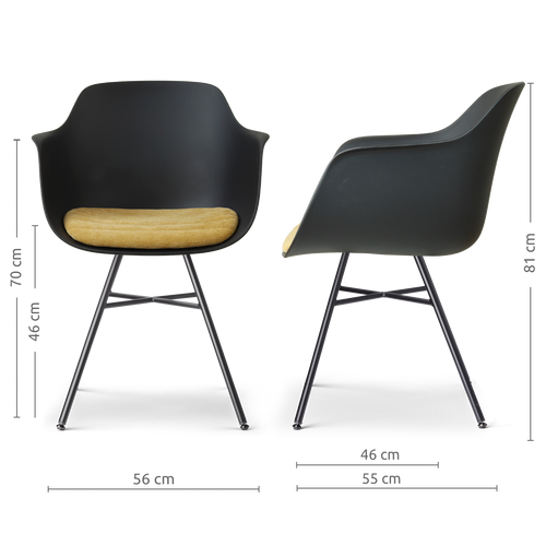 Nolon Noa-Liz eetkamerstoel zwart met warm oker zitkussen - zwart onderstel