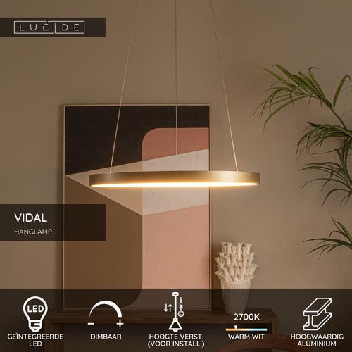 Lucide hanglamp VIDAL - Geïntegreerde LED - Mat Goud / Messing