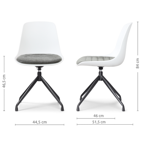 Nolon Nola-Liv draaibare eetkamerstoel wit met zeegrijs zitkussen - zwart onderstel